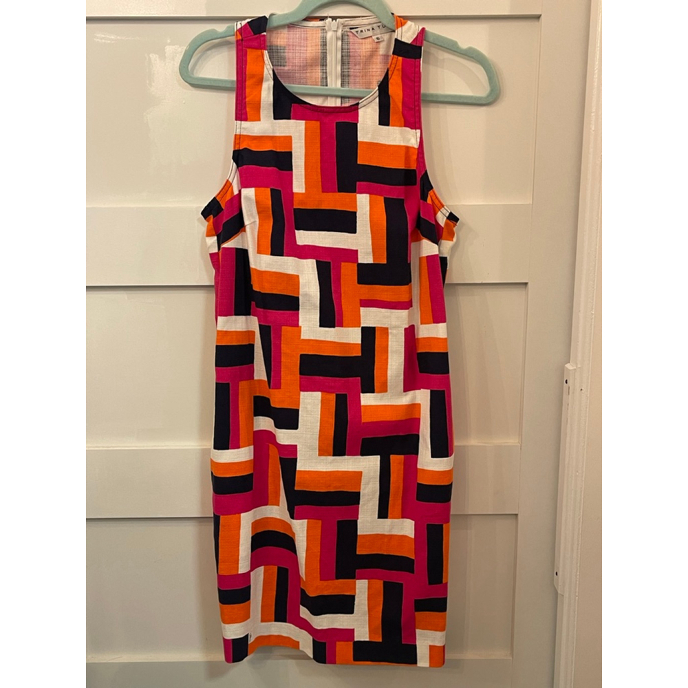 Trina Turk Geometric Print Shift Dress Size 6 Sleeveless Multicolor Cotton Blend